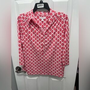 Charter Club Women's Pink and White Button Down Shirt